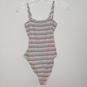 Forever 21 Rainbow Stripe Open Back Bodysuit Tank Top Shirt